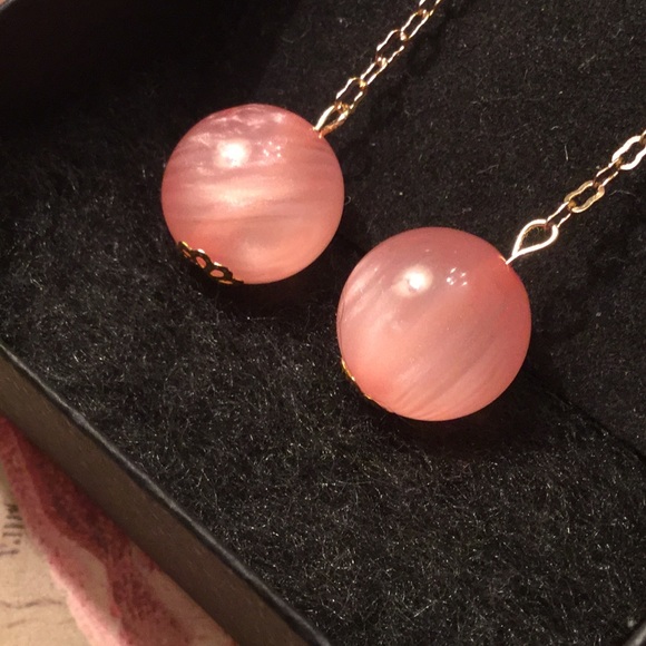 18K Gold Plated RosePink Sphere Earrings - Picture 2 of 7